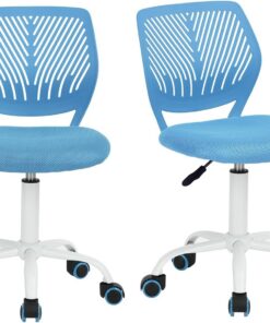 MEUBLE COSY Silla de Oficina Juego de 2, Silla de Escritorio Giratoria Regulable en Altura, sin Reposabrazos, con Ruedas para Teletrabajo, Estudio y Dormitorio, Azul