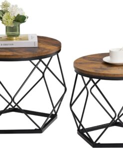 Vida Designs Brooklyn - Juego de 2 mesas auxiliares Redondas, Marco de Acero Moderno, Muebles de Sala de Estar (Madera Oscura)