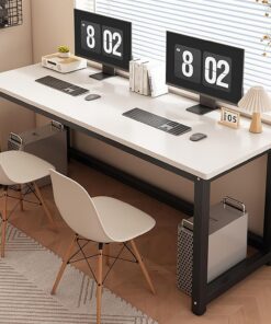 Mesa Escritorio, Escritorio de Estudio, Tablero de 2,5 cm de Grosor, Muy Estable, Mesa Gaming Desk, Ahorra Espacio, Montaje Sencillo, Apto para múltiples configuraciones(White+Black,120cm)