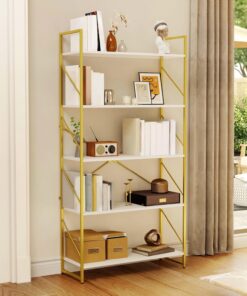 YITAHOME - Estantería Dorada de 5 Niveles, estantería Ancha Moderna, estantería Grande para Libros, Estante de Almacenamiento en el recámara, Sala de Estar, hogar, Oficina, Organizador de Libros para