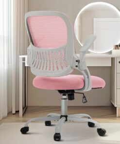 Sweetcrispy Silla ejecutiva gerencial de oficina en casa, silla ergonómica giratoria ajustable con respaldo medio, brazos abatibles, cómodo soporte lumbar, brazos cómodos para dormitorio, estudio