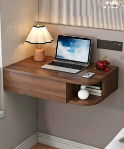 Tocador de Maquillaje Flotante de Pared, Mesa de Maquillaje con Cajones, Escritorio Colgante de Madera para Dormitorio, Salvaspazio Moderno y Estable(Walnut-L,60cm/23.6in)