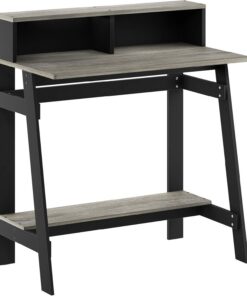 Furinno Simplistic Escritorio, Negro/Roble Gris, 31.5 x 35.5-Inches