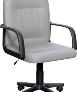 Vida Designs Morton - Silla de Oficina ejecutiva de Cuero de Altura Ajustable con Brazos y Ruedas para Trabajo en casa y Estudio (Gris)