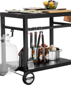 Royal Gourmet Mesa de Comedor móvil de Doble Estante, Mesa de Trabajo Comercial Multifuncional de Acero con Parte Superior Plana PC3401B