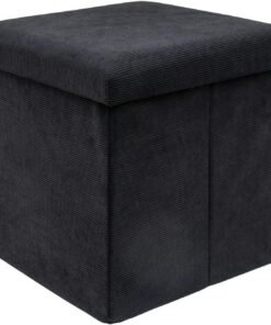 INTIRILIFE Taburete Plegable 38 x 38 x 38 cm en Negro - Cubo de Asiento con Espacio de Almacenamiento y Tapa de Tela con Aspecto de cordón - reposapiés Caja de Almacenamiento Cofre Asiento de Banco