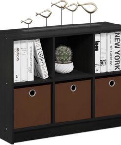 Furinno Estantería Básica De 3X2 con Contenedores, Americano / Marrón Medio