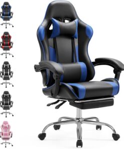 Sweetcrispy Silla para Videojuegos, Silla de Oficina ergonómica con reposapiés, sillas de PC para Videojuegos con reposacabezas cojín Lumbar, Silla de Juegos Ajustable de 90 a 150°, Silla de