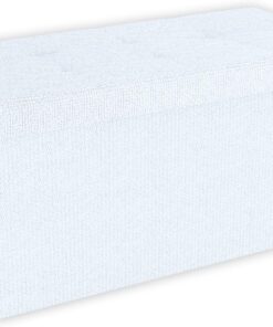 Intirilife Banco Plegable 76 x 38 x 38 cm en Blanco – Cubo de Asiento con Tapa y Espacio de Almacenamiento de Tela con Hueco – Reposapiés Plegable para Maletero de Almacenamiento