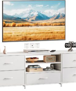 Mueble TV con 5 Cajones para Televisores de hasta 65" | 140 × 30 × 50 cm, Blanco, Ideal para Salón o Dormitorio