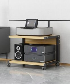 Mueble Equipo Hifi,Soporte Altavoz,Mueble Tocadiscos,Soporte para Medios Audiovisuales con Ruedas,Estanterías de Audio y Video de 2 niveles,Equipos Música Consola,para Sala de Estar y Sala de Juegos(W