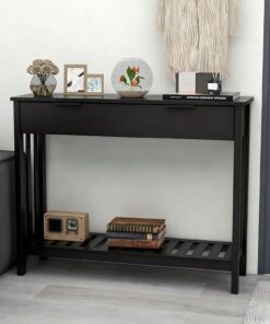 Consola de entrada, mueble de pasillo, estrecha con armarios empotrados, consola de madera con estante, entrada, salón, mesa lateral, aparador estrecho, 30 x 100 x 75,5 cm, negro - 2 puertas de