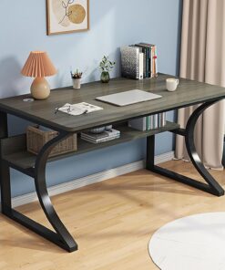 Escritorio de Oficina Grande, escritorios Modernos para computadora, Mesa de Estudio, Trabajo y Gaming con Estructura metálica para Oficina en casa(Gray+Black Frame,80x60x74cm)