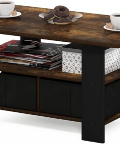 Furinno Andrey Mesa de Centro con Cajón para Papelera, Engineered Wood, Pino Ámbar/Negro, 48.3 (D) x 80 (W) x 39.6 (H) cm