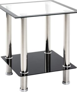 HAKU Mesita Auxiliar Acero Inoxidable Tablero de Cristal Negro Mesa de sofá Tablero Vidrio de Seguridad Mesa de Centro Moderna - Dim.: An 40 x Al 46 x P 40 cm; Estilo: Moderno