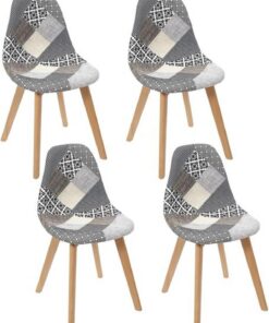 HOME DECO FACTORY - HD73171 Set de 4 Sillas Patchwork Escandinavas - Asiento Ergonómico y Confortable - Comedor o Salón - Dimensiones 58 x 86,5 x 47 cm - Color Blanco/Gris