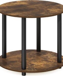 Furinno Turn-N-Tube Mesa Auxiliar Redonda de Madera de 2 Niveles, Engineered Wood, Pino Ámbar, 1 Pack