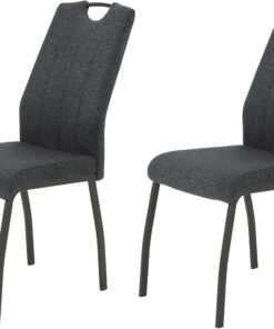 Hela Elif Set de 2 sillas de Comedor o Cocina, tapizado en Tejido Color Antracita, Estructura de Metal, 4 Patas, Color Gris, Respaldo con asa, Capacidad de Carga 140 kg