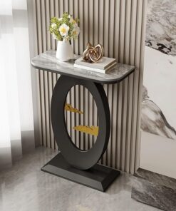 Moderno Decorativo recibidor Consola, Piedra sinterizada Entrada Mueble Mesa, Estrecho Entrada Mesa Consola, Soporte de Acero al Carbono, Fácil instalación.(Gray+Black,50 * 30 * 75cm)