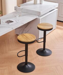 YOUNIKE Taburete de Bar Juego de 2 Taburetes de Bar de Madera Silla de Bar Alta Estructura Metálica Giratoria 360° con Reposapiés Industrial Negro