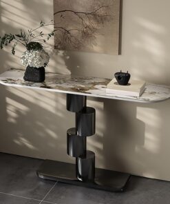 Mesa Consola Moderna de Piedra sinterizada para Entrada y Pasillo | Estructura metálica estrecha, diseño minimalista moderno, decoración del hogar versátil
