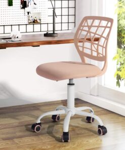 FurnitureR Silla de Oficina para el hogar, Asiento de Ordenador Moderno y Ajustable, Silla de Oficina sin apoyabrazos Giratorio, Silla de Oficina para jóvenes, Sala de Estudio, Rosa
