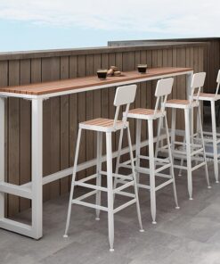 Barra terraza Mesas Altas De Bar mesa de cocina industrial Escritorio de madera plastico Mesa de cocina con borde rectangular moderna barra Mesa Con soporte metálico Mesa Alta Bar Sin taburete(White,1