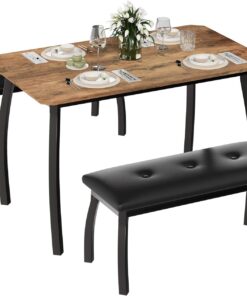 Juego de mesa de comedor para 4 personas que ahorran espacio, juego moderno de mesa de cocina y banco con bancos deslizantes para apartamentos pequeños y rincones de desayuno