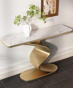 Mesa Consola, Efecto mármol, Resistente y Ahorra Espacio | Estructura metálica resistente, para entrada, vestíbulo, pasillo y porche(C1,80cm/31.5in)
