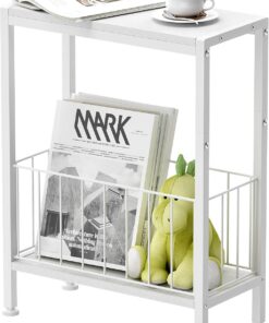 Mesa Auxiliar Estrecha con Soporte para Revistas,Mesita de Noche Estrecha, Pequeña Mesa de Centro Que Ahorra Espacio para Salón Dormitorio Estudio Pasillo y Baño 20 x 43 x 58 cm