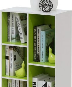 Furinno Luder Estantería Abierta Librería de 5 Cubos, Blanco/Verde