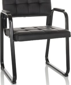 hjh OFFICE Silla de Visita con reposabrazos Zanta B PU Sillón de Conferencia de Oficina tapizado, Polipiel, Negro