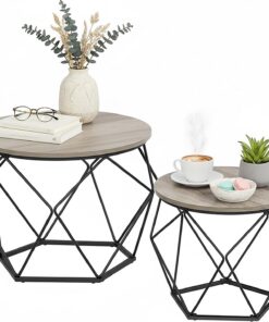 Relaxdays Mesa de Centro, Juego de 2, Efecto Madera y Metal, marrón/Negro
