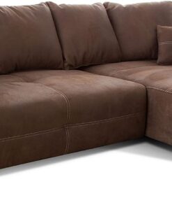 Cavadore Mavericco - Sofá esquinero XXL (Incluye cojín de Respaldo y cojín, Silla Larga Derecha, Estilo Industrial, 285 x 69 x 170 cm, Microfibra), Color marrón