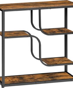 HOOBRO Mesa de Consola de 5 Niveles, Estilo Industrial, Diseño Estrecho, para Entrada, Sala de Estar, Pasillo, Marco de Acero Resistente con Acabado en Veta de Madera, Marrón Rústico y Negro EBF69XG01