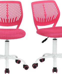 MEUBLE COSY Silla de Oficina Juego de 2, Silla de Escritorio Giratoria Regulable en Altura, sin Reposabrazos, con Ruedas para Teletrabajo, Estudio y Dormitorio, Rosa