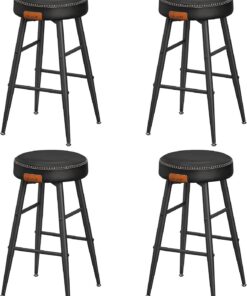 VASAGLE EKHO Colección - Juego de 4 Taburetes de Bar, Taburete Cocina, Taburete Desayuno, Cuero Sintético con Costuras, Moderno Siglo Medio, 63 cm Alto, Silla Comedor, Fácil Montaje, Negro Tinta