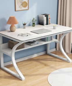 Escritorio de Oficina Grande, escritorios Modernos para computadora, Mesa de Estudio, Trabajo y Gaming con Estructura metálica para Oficina en casa(Blanco,80x60x74cm)