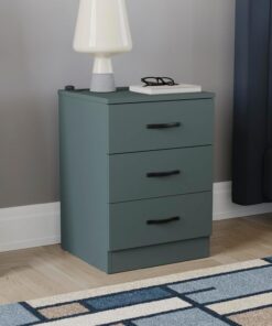 Vida Designs Mesita de noche grande verde jaspe con 3 cajones con asas de metal y corredores, soporte único para cajones antiarqueamiento, muebles de dormitorio Riano