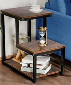 BAKAJI Libreria Baja - Estantería de 3 estantes de metal y madera de densidad media - Mesa de café lateral - Sofá de diseño moderno industrial - Decoración para salón, casa u oficina - 60 x 60 x 35 cm