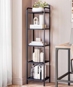Hzuaneri Estantería para libros, estante estrecho para libros, organizador de almacenamiento de esquina industrial, estantería delgada para oficina en casa, sala de estar, dormitorio, cocina, 5