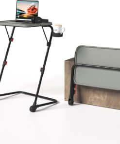 MEUBLE Cosy Escritorio Plegable Mesa Auxiliar con Altura Ajustable Sin Montaje para Ordenador Sofá Ahorro de Espacio Bandeja Cama Mesita Soportes de Regazo en Forma de Z, Gris
