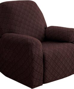 ele ELEOPTION Funda para sofá elástica, funda para sofá de 1 plaza con bolsillo lateral, para sillón reclinable, relajación y masaje, 4 piezas, tela Jacquard (marrón café)