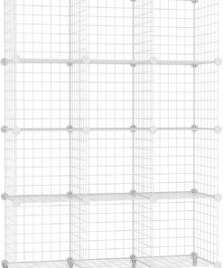 AWTATOS Estante de Almacenamiento de Cubos de Alambre, 12 Cubos | organizador de cubos de almacenamiento modulares, estante alambre de hierro multiuso, estante para sala estar, hogar, blanco