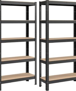 SONGMICS Estantería Pesada de 5 Niveles, Juego de 2, Estantería de Acero, Montaje Rápido, Garaje, Almacén, Trastero, Carga de 650 kg, 30 x 75 x 150 cm, Negro GLR030B22