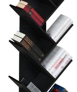 Relaxdays Estantería Libros, 9 Niveles, Librería Árbol, 138x51x25 cm, para CDs y DVDs, Salón, Despacho, Oficina, Negro
