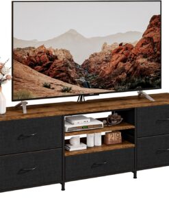 Mueble de TV para televisores de hasta 65 pulgadas con 5 cajones de tela, armario de televisión con estructura de acero para salón, dormitorio, 30 x 140 x 50 cm