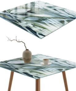 Tapa para Mesa de Centro 60x60 cm | Cuadrado | Multiusos | Bordes Pulidos | hojas verdes | Vetro Temperato | para la Cocina y Salón | Pies Antideslizantes | con Impresión Decorativa