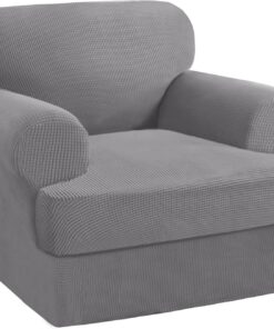 PrinceDeco 2 fundas elásticas para sillón con cojín en T, fundas de sofá con cojín en T, fundas de silla con 1 funda individual en forma de T de hasta 47 pulgadas, color paloma