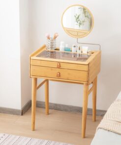 Tiita Escritorio de tocador, mesa de maquillaje con espejo, tocador con 2 cajones, tocador moderno de madera para dormitorio, tocador vintage para mujeres y niñas